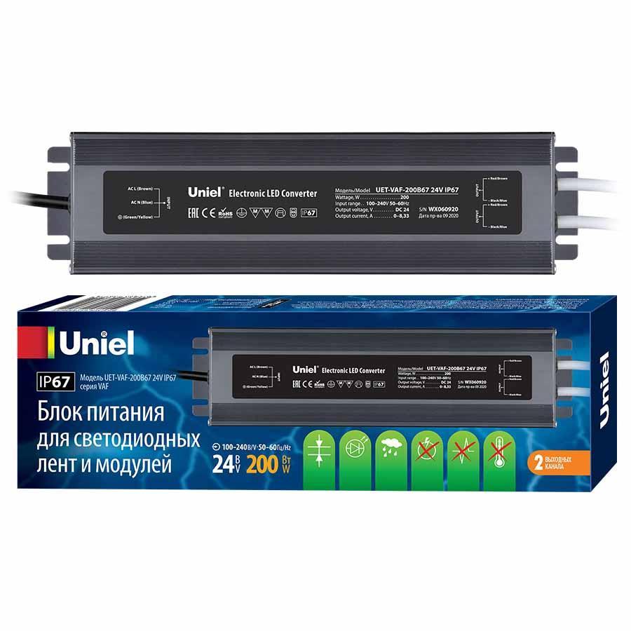 Изображение Блок питания Uniel 24V 200W IP67 8,3A UET-VAF-200B67 24V IP67 UL-00007580