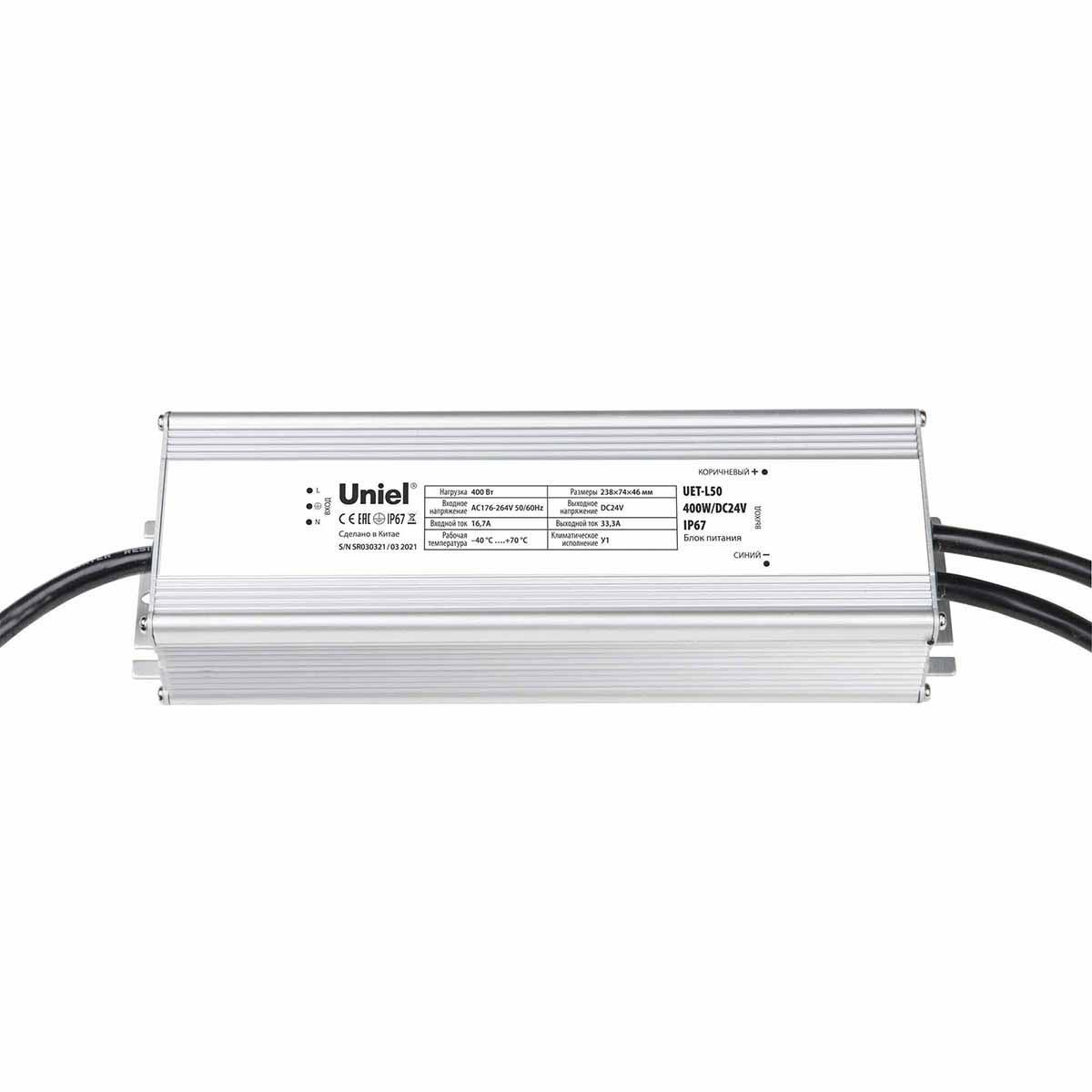 Изображение Блок питания Uniel 24V 400W IP67 33,3A UET-L50 400W/DC24V IP67 UL-00008438