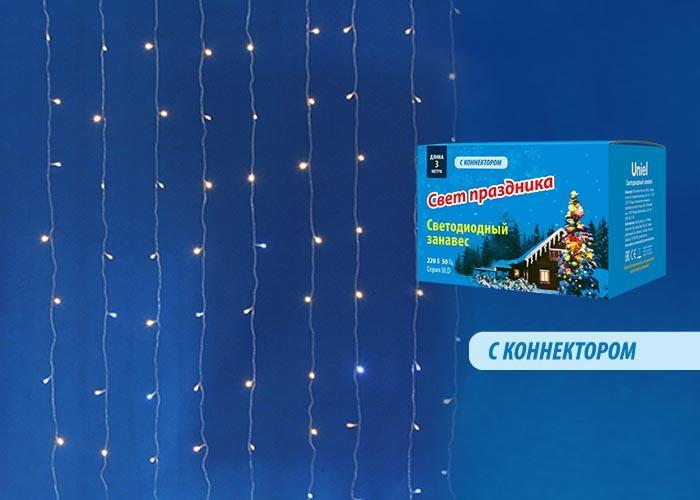 Изображение Уличная светодиодная гирлянда Uniel занавес 220V теплый белый- белый ULD-C2030-240/TTK WarmWhite-White IP44 UL-00003950