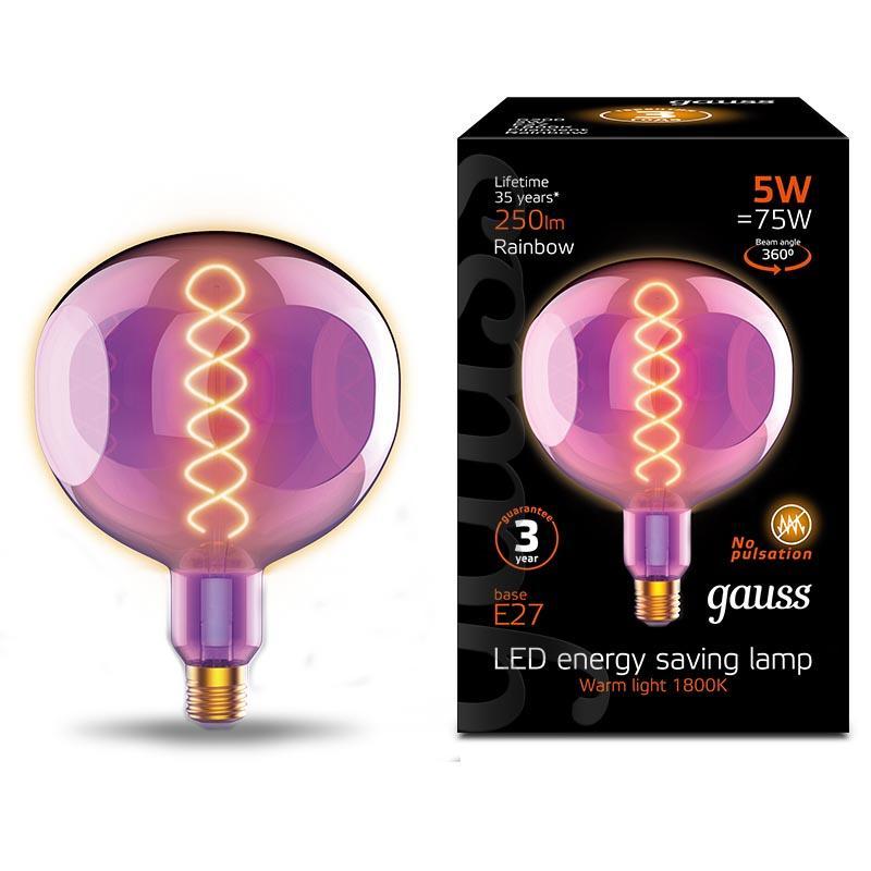 Изображение Лампа светодиодная диммируемая филаментная Gauss E27 5W 1800K розовая 1007802103