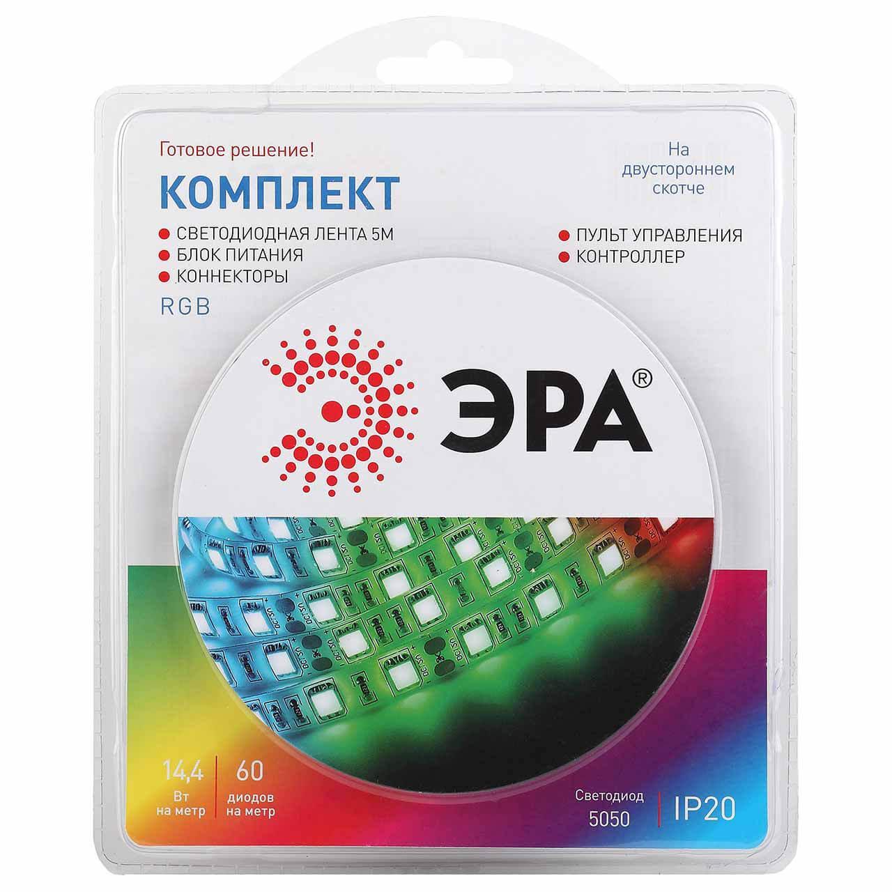 Изображение Светодиодная лента ЭРА 14,4W/m 60LED/m 5050SMD RGB 5M 5050kit-14,4-60-12-IP20-RGB-5m Б0043067