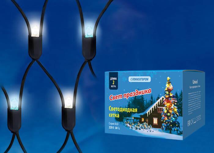 Изображение Уличная светодиодная гирлянда Uniel сетка 220V бело-синий ULD-N2015-288/SBK White-Blue IP67 UL-00005485