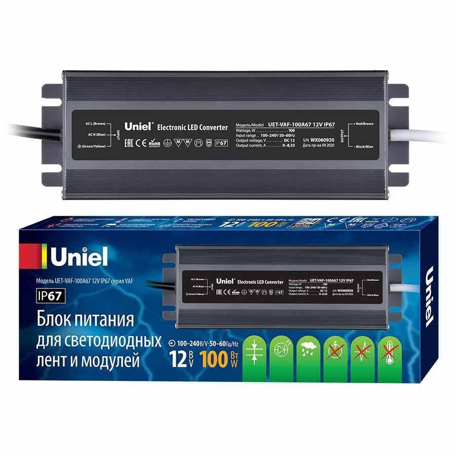 Изображение Блок питания Uniel 12V 100W IP67 8,3A UET-VAF-100A67 12V IP67 UL-00007576