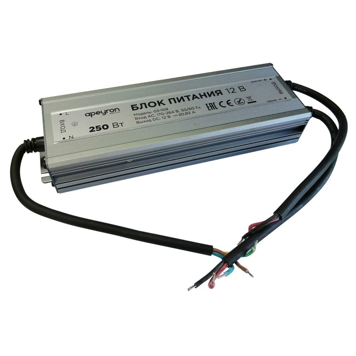 Изображение Блок питания Apeyron 12V 250W IP67 20,83A 03-108