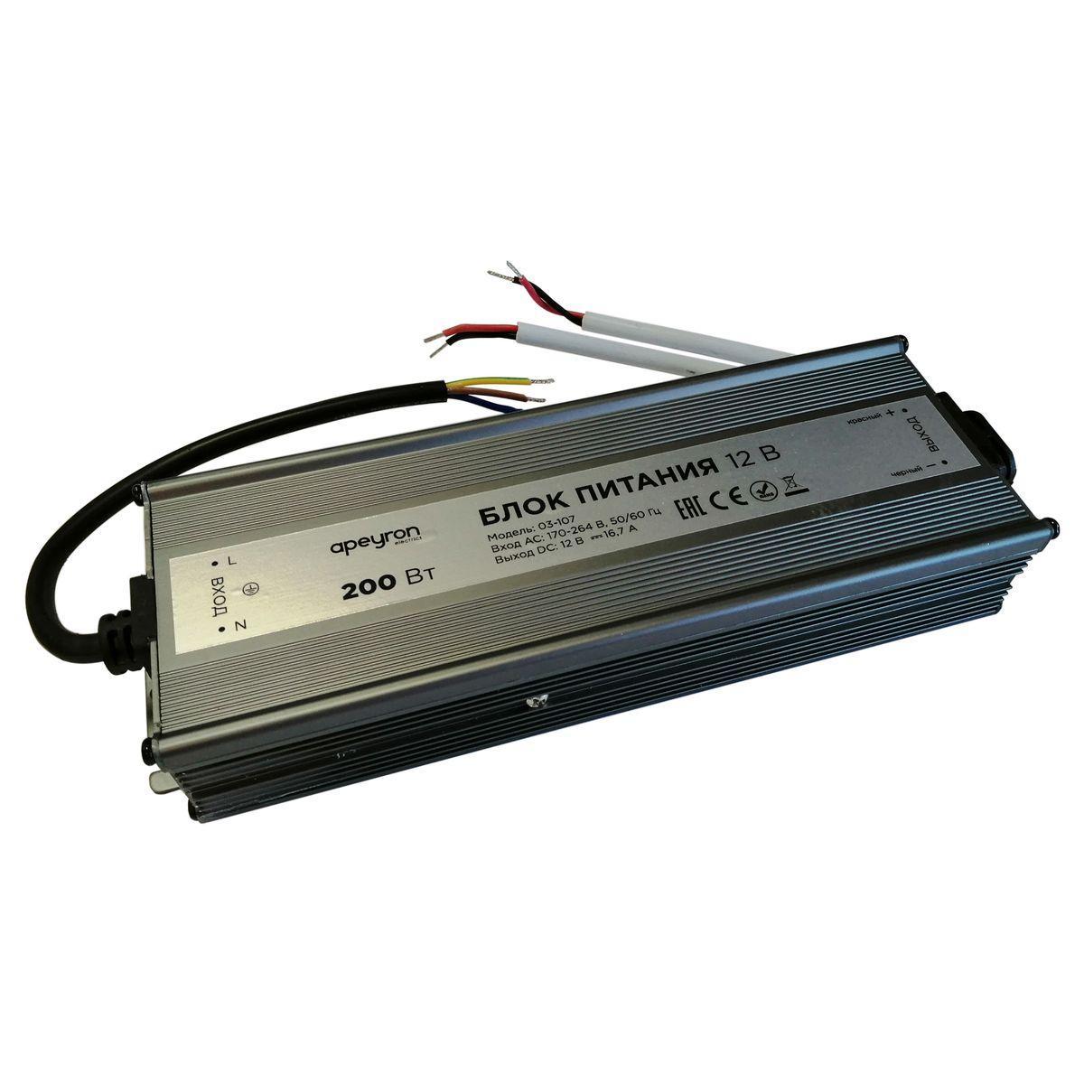 Изображение Блок питания Apeyron 12V 200W IP67 16,7A 03-107